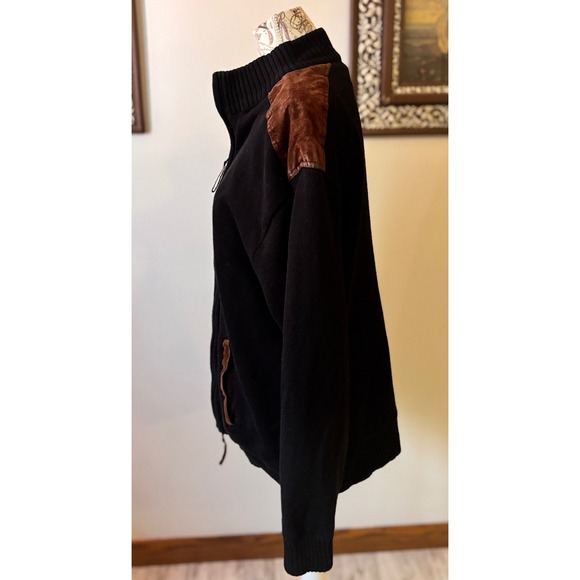 Vintage Trail Mens Black Zip Up Sweater Jacket Suede Size Large eclectic grandpa - Picture 7 of 7